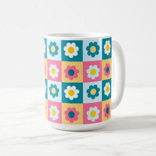 Retro cute kleurrijk pastel bloemenpatroon koffiemok