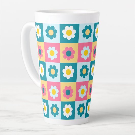 Retro cute kleurrijk pastel bloemenpatroon  latte mok (Linkerhoek)