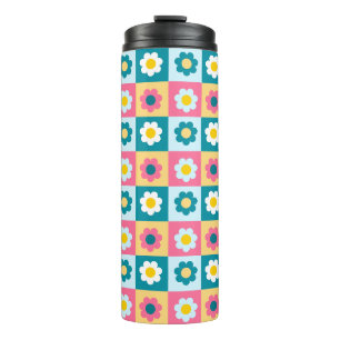 Retro cute kleurrijk pastel bloemenpatroon thermosbeker