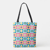 Retro cute kleurrijk pastel bloemenpatroon tote bag (Achterkant)