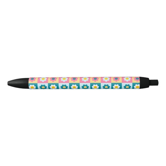 Retro cute kleurrijk pastel bloemenpatroon zwarte inkt pen (Voorkant)