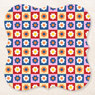 Retro cute kleurrijke bloemenpatroon kartonnen onderzetters