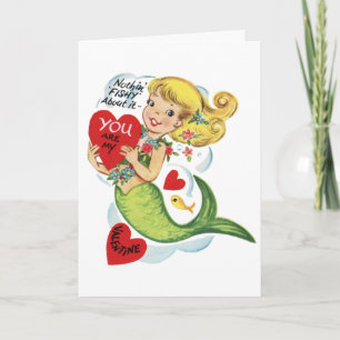 Retro Cute Mermaid Valentijns Card Feestdagen Kaart