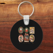 Retro Cute Merry And Bright Christmas Frame Funny Sleutelhanger (Voorkant)