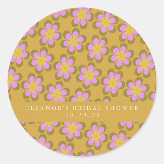 Retro Cute Mod Bloemengeel Aangepaste Bruiloftsdou Ronde Sticker (Voorkant)