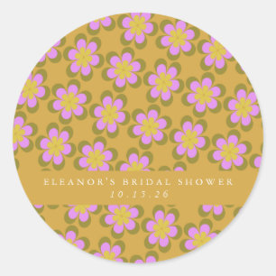 Retro Cute Mod Bloemengeel Aangepaste Bruiloftsdou Ronde Sticker