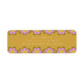 Retro Cute Mod Floral Yellow Shower Address Etiket (Voorkant)