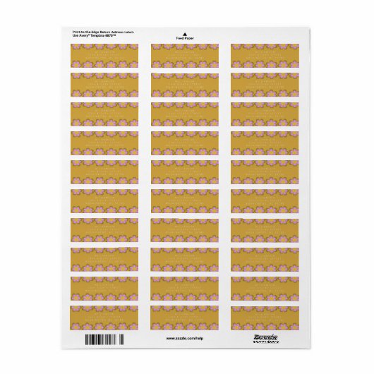 Retro Cute Mod Floral Yellow Shower Address Etiket (Full Sheet)
