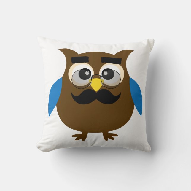 Retro Cute Owl met snor en bril Kussen (Voorkant)