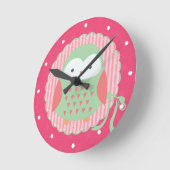 Retro Cute Owl Pink & Green Girly Ronde Klok (Hoek)