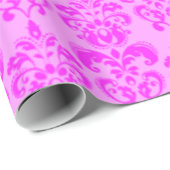 Retro Cute Pink Damask Patroon Cadeaupapier (Rol Hoek)
