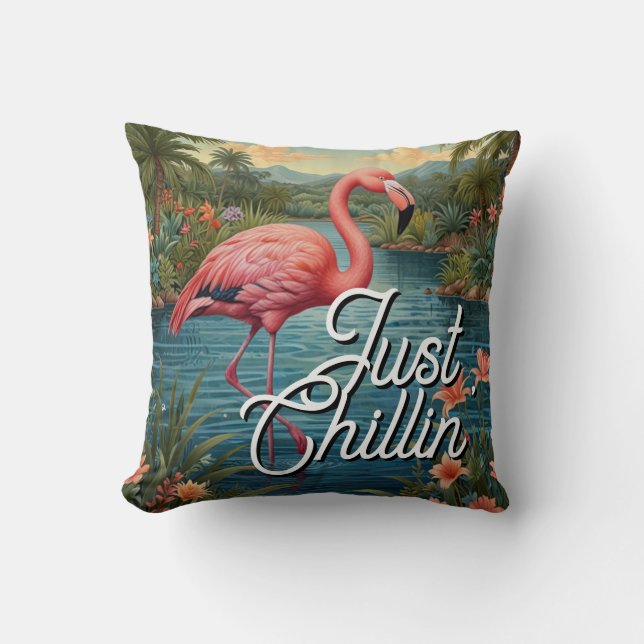 Retro cute pink flamingo tropical paradise   kussen (Voorkant)