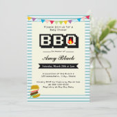 Retro Cute Pixel Baby shower BBQ Party-uitnodiging Kaart (Staand voorkant)