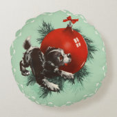Retro Cute Puppy Red Ornament Kerstmis Rond Kussen (Achterkant)