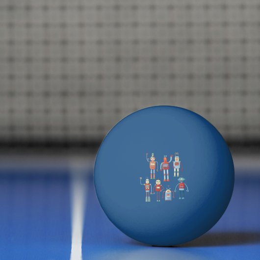 Retro Cute Robots Pingpongbal (Net)