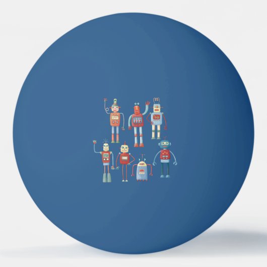 Retro Cute Robots Pingpongbal (Achterkant)