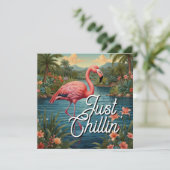 Retro cute roze flamingo tropisch paradijs   (Staand voorkant)