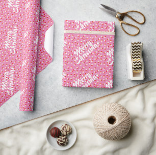 Retro Cute Roze Kerstmis Cadeaupapier