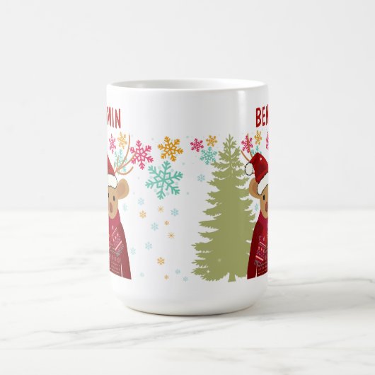 Retro Cute Rudolph The Red Nose Reindeer Christmas Koffiemok (Center)