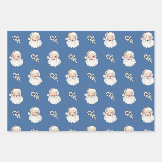 Retro Cute Santa Claus & Candy Cane Christmas Inpakpapier Vel (Voorkant 3)