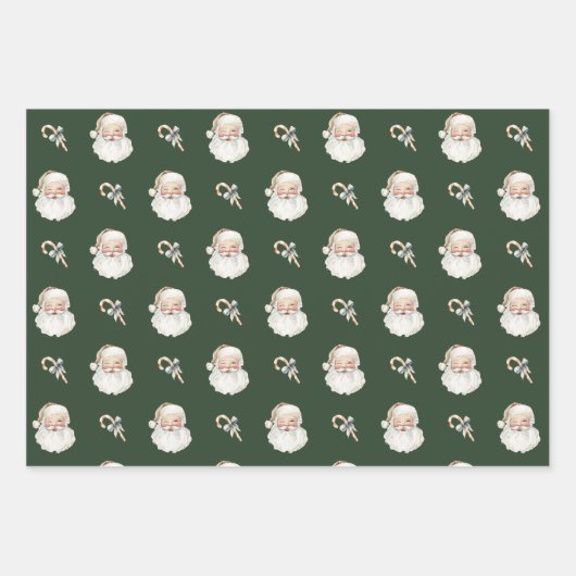 Retro Cute Santa Claus & Candy Cane Christmas Inpakpapier Vel (Voorkant 2)
