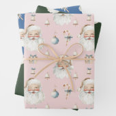 Retro Cute Santa Claus & Candy Cane Christmas Inpakpapier Vel (In situ)