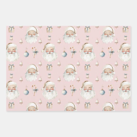 Retro Cute Santa Claus & Candy Cane Christmas  Inpakpapier Vel (Voorkant)