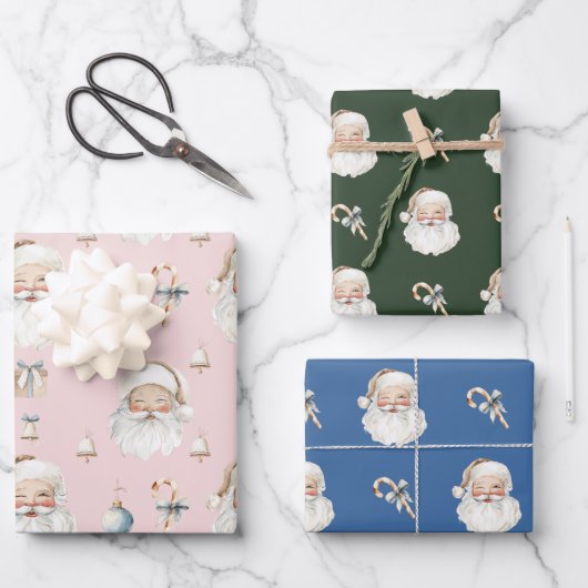 Retro Cute Santa Claus & Candy Cane Christmas Inpakpapier Vel (Voorkant)