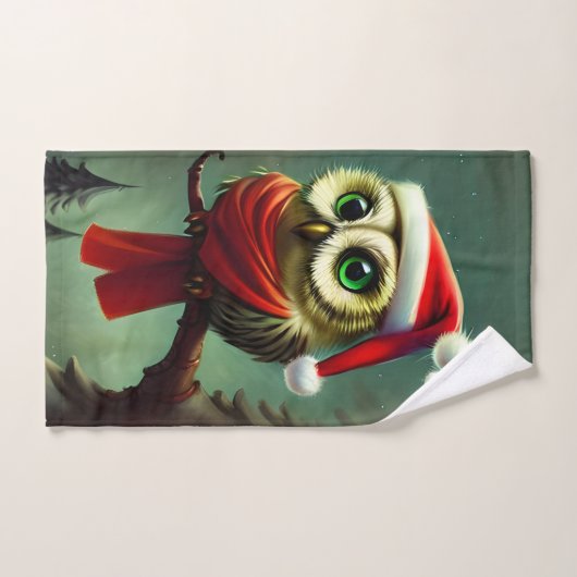 Retro Cute Santa Owl Kerstmis Handdoek (Handdoek)