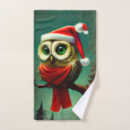 Retro Cute Santa Owl Kerstmis Handdoek