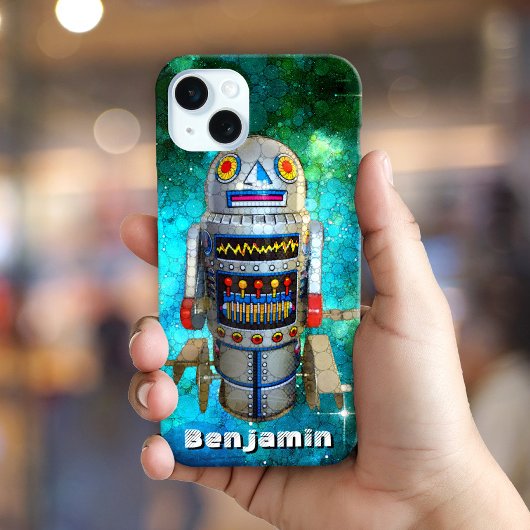 Retro cute sciencefiction blikken speelgoedrobot o iPhone hoesje
