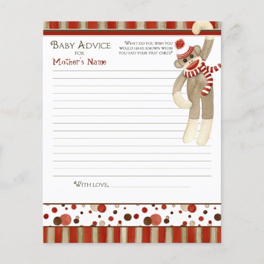 Retro Cute Sock Monkey, Boy Baby shower Advice (Voorkant)