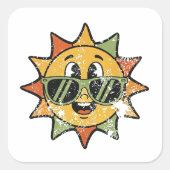 Retro Cute Sun Vierkante Sticker (Voorkant)