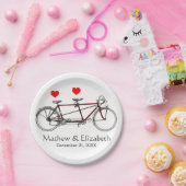 Retro Cute Tandem Fiets Aangepast Huwelijk Papieren Bordje (Feest)