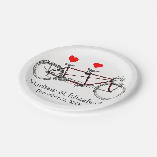 Retro Cute Tandem Fiets Aangepast Huwelijk Papieren Bordje (Gekanteld)