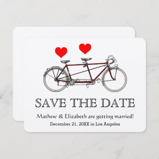 Retro Cute Tandem Fiets Trouw Save The Date Kaart (Voorkant / Achterkant)