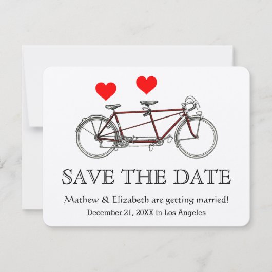 Retro Cute Tandem Fiets Trouw Save The Date Kaart (Voorkant)