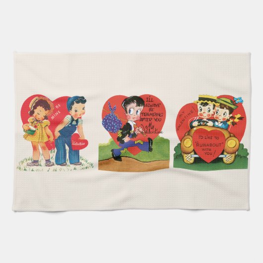 Retro Cute Valentijnsdag, Retro 50s Kitsch Cof Theedoek (Horizontaal)