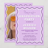 Retro Cute Wavy Paars Photo Afstuderen Kaart (Voorkant / Achterkant)