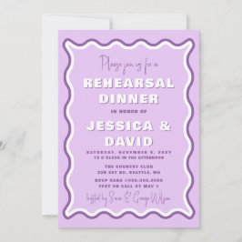 Retro Cute Wavy Paars Photo Rehearsal Dinner Kaart