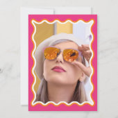 Retro Cute Wavy Pink Oranje Foto Vrijgezellenfeest Kaart (Achterkant)