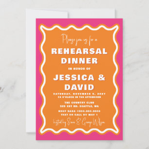 Retro Cute Wavy Pink Oranje Photo Rehearsal Dinner Kaart