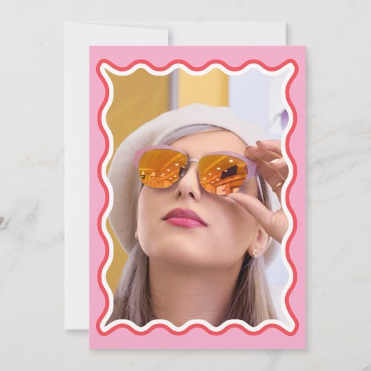 Retro Cute Wavy Pink Red Photo Afstuderen Kaart (Achterkant)