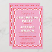 Retro Cute Wavy Pink Red Photo Afstuderen Kaart (Voorkant / Achterkant)