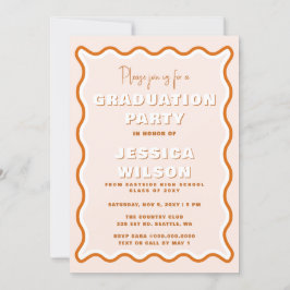 Retro Cute Wavy Terracotta Photo Afstuderen Kaart