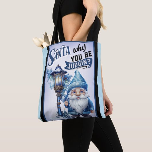 Retro Cutie Blauw Kerstmis Tote Bag (Dichtbij)