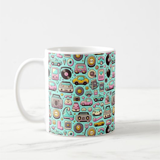 Retro cuties: grillige pastel koffiemok (Links)