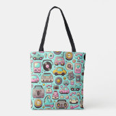 Retro cuties: grillige pastel tote bag (Achterkant)