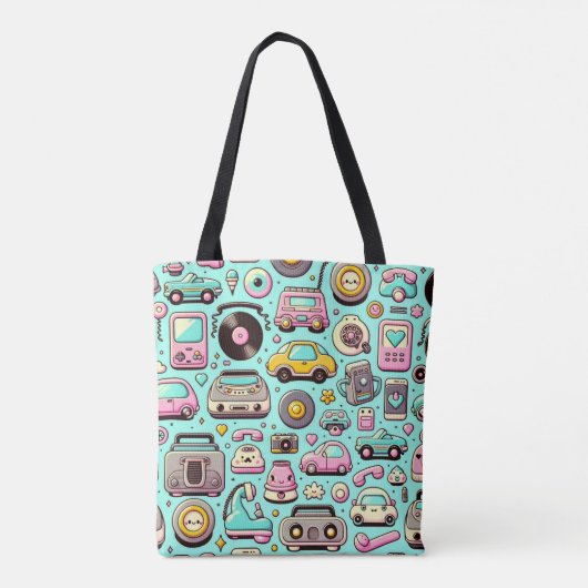 Retro cuties: grillige pastel tote bag (Achterkant)