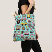 Retro cuties: grillige pastel tote bag (Dichtbij)